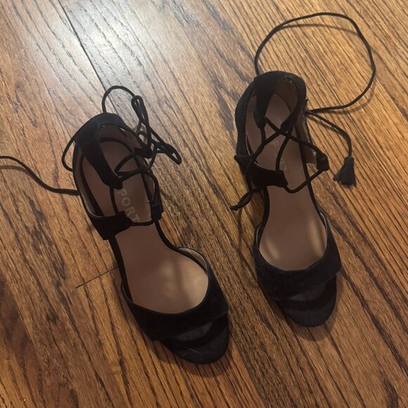 Report Mariachi Black Suede Leather Lace-Up Heels - Picture 2 of 7
